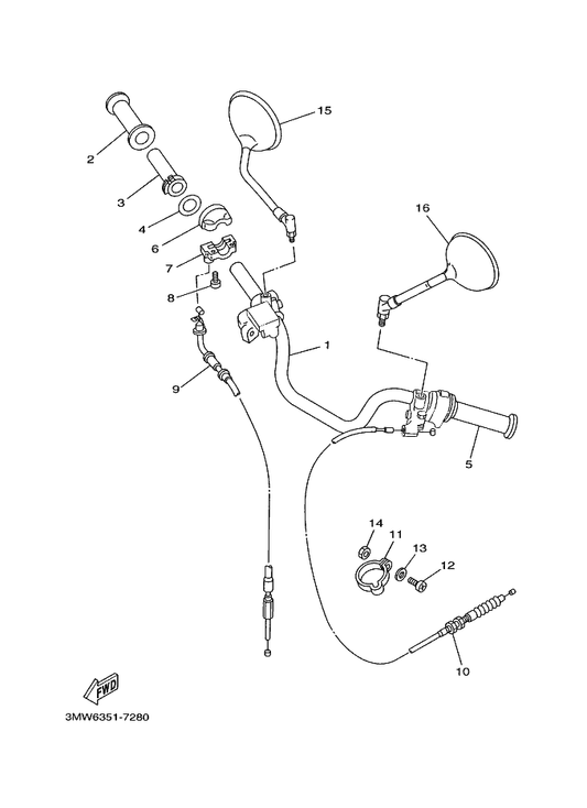 Yamaha 3MW-26335-00 Cable, Clutch — shown on the Steering Handle & Cable parts diagram
