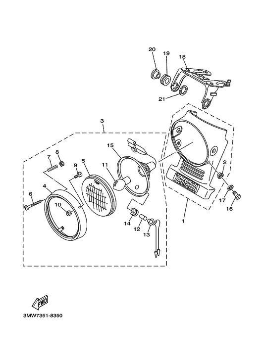 Yamaha 1L9-84340-00 . Socket Cord Assy 1 — shown on the Headlight parts diagram
