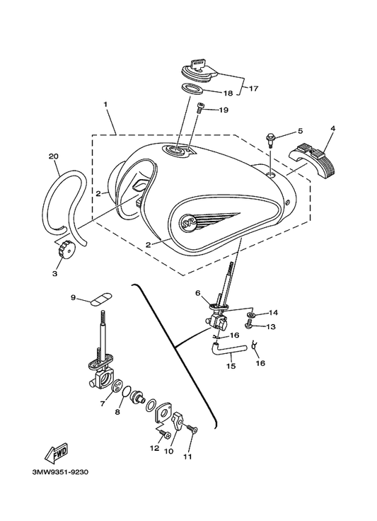 Yamaha 90149-04242 . Screw — shown on the Fuel Tank parts diagram