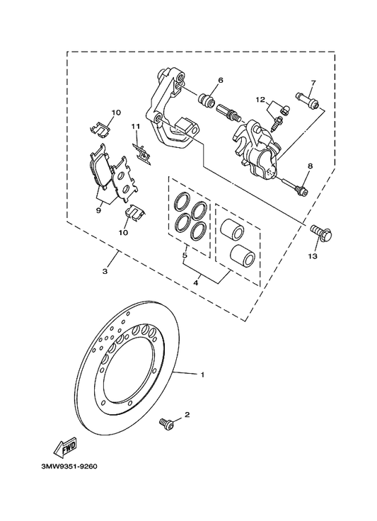 Yamaha 4HM-W0045-00 . Brake Pad Kit — shown on the Front Brake Caliper parts diagram