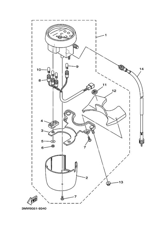 Yamaha 3DM-83507-00 . Cover, Speedometer — shown on the Meter parts diagram
