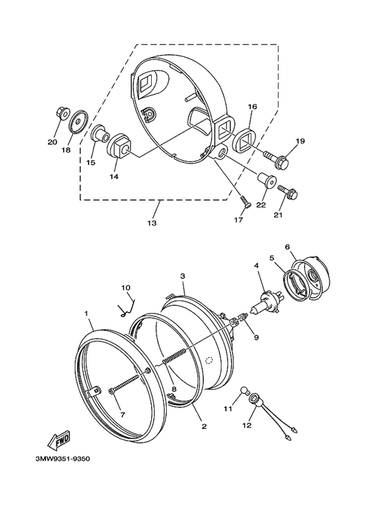 Yamaha 1JA-84345-00 . Damper, Headlight — shown on the Headlight parts diagram