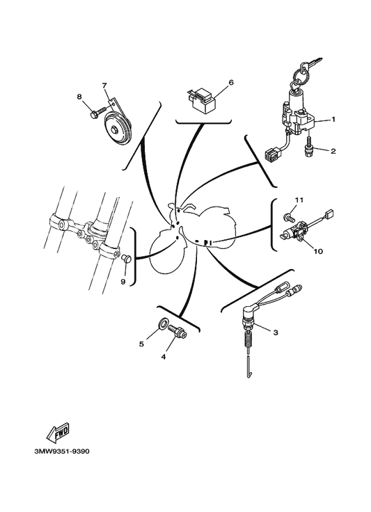 Yamaha 4JG-82501-11 Main Switch Steering Lock — shown on the Electrical 2 parts diagram