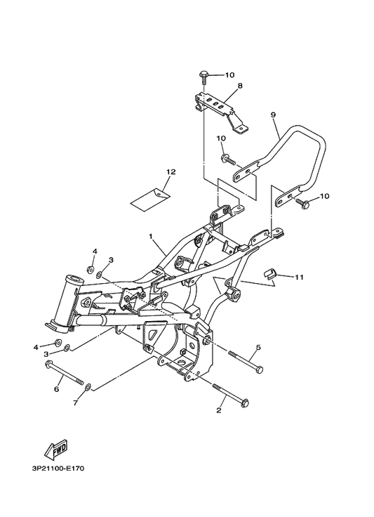 Yamaha 90109-08386 Bolt — shown on the Frame parts diagram