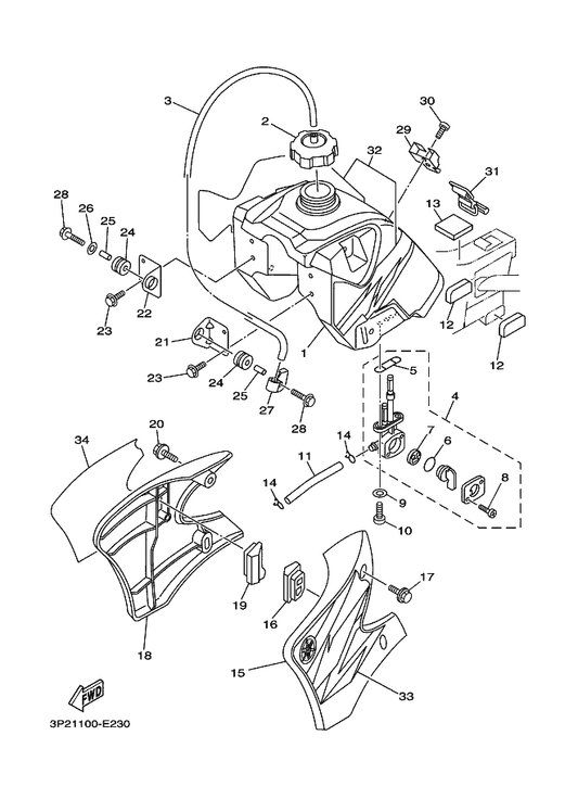 Yamaha 5HN-24500-01 Fuel Cock Assy 1 — shown on the Fuel Tank parts diagram