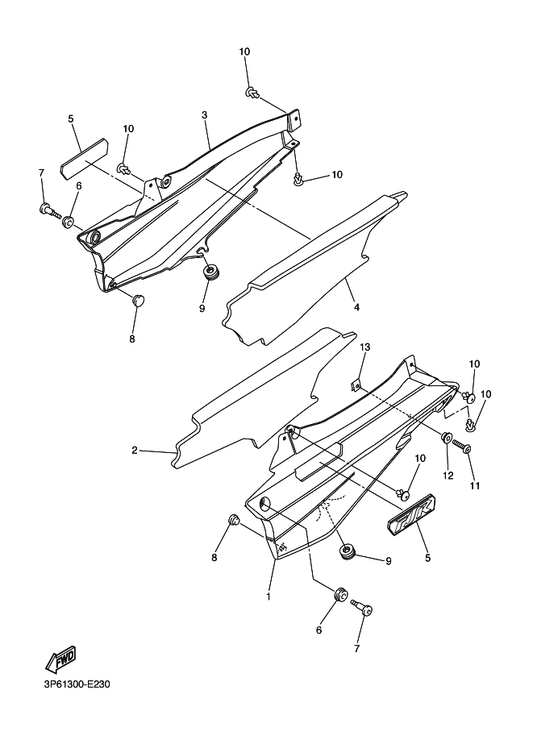 Yamaha 3P6-21711-00-P0 Cover, Side 1 — shown on the Side Cover parts diagram