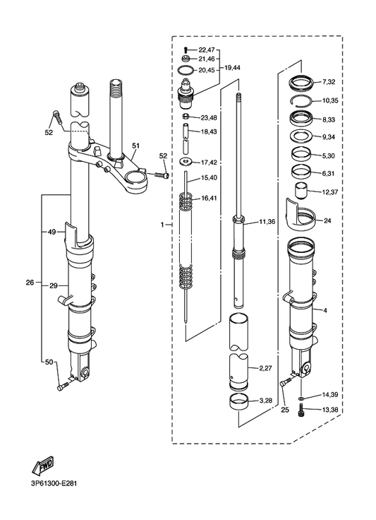 Yamaha 3P6-23110-00 . Inner Tube Comp.1 — shown on the Front Fork parts diagram