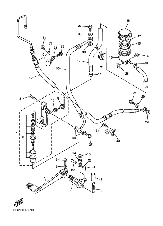 Yamaha 3P6-2581K-01 Hose, Brake 5 — shown on the Rear Master Cylinder parts diagram