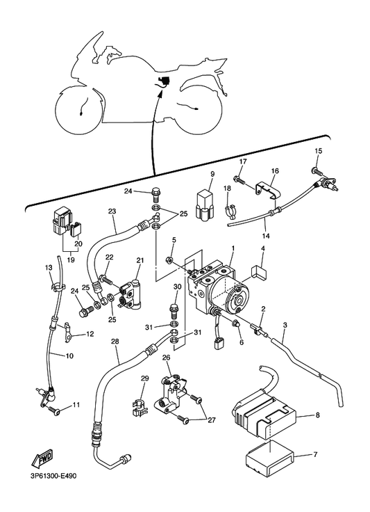 Yamaha 3P6-85980-09 Wheel Sensor Assy, Rear — shown on the Electrical 3 parts diagram