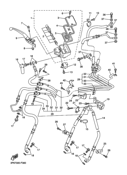 Yamaha 3P6-25872-01 Hose, Brake 1 — shown on the Front Master Cylinder parts diagram