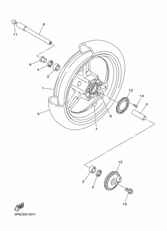 Yamaha 3P6-25168-01-P0 Cast Wheel, Front — shown on the Front Wheel parts diagram