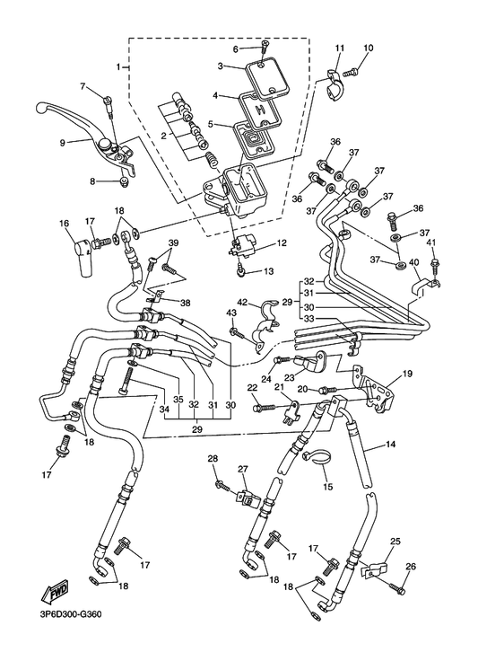 Yamaha 3P6-25872-10 Hose, Brake 1 — shown on the Front Master Cylinder parts diagram