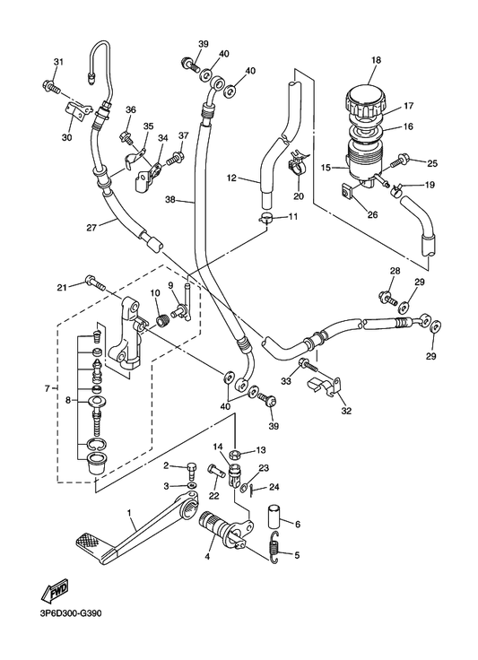 Yamaha 90467-090A0 Clip — shown on the Rear Master Cylinder parts diagram