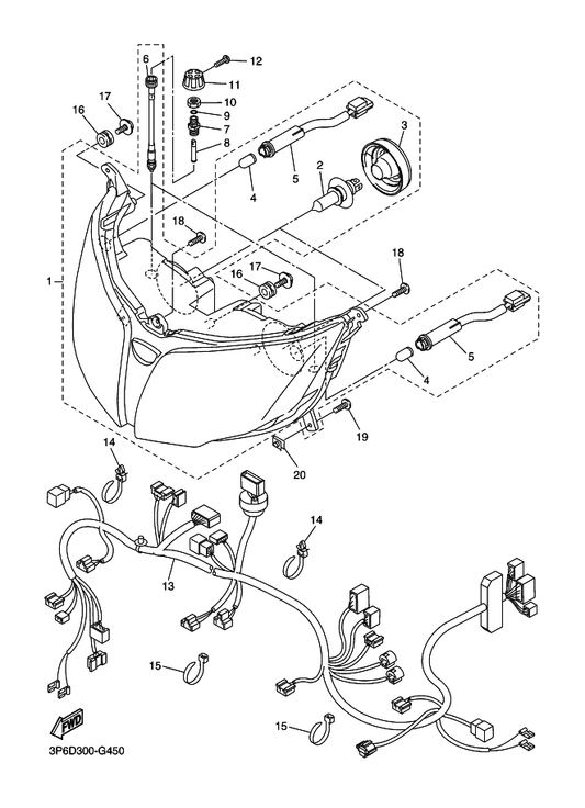 Yamaha 3P6-8430N-00 . Wire Assy — shown on the Headlight parts diagram