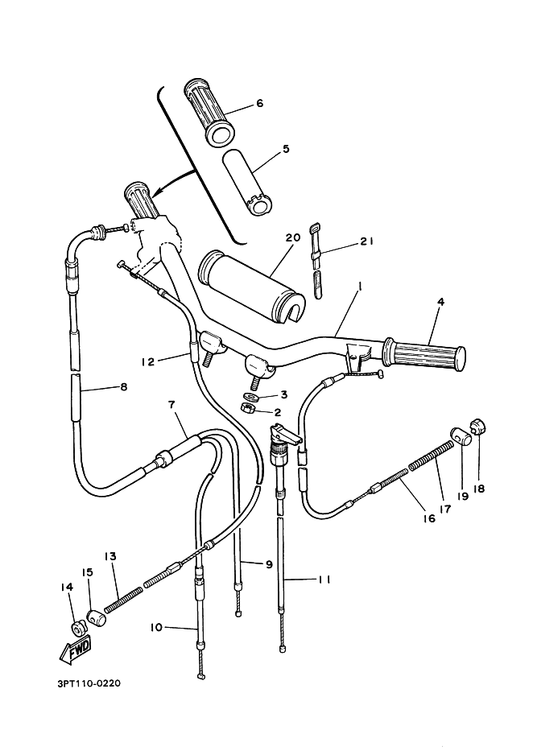 Yamaha 4X4-26341-10 Cable, Brake — shown on the Steering Handle & Cable parts diagram