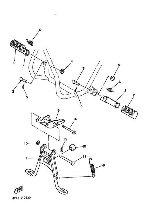 Yamaha 90240-08121 Pin, Clevis — shown on the Stand & Footrest parts diagram