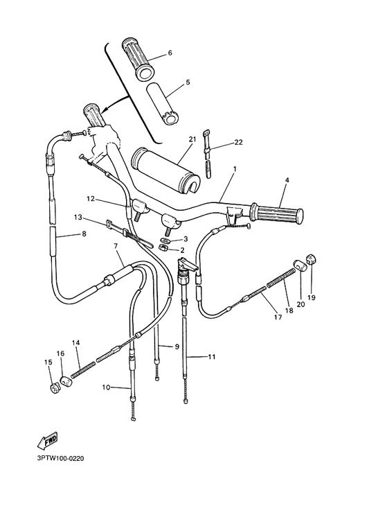 Yamaha 4X4-26312-10 Cable, Throttle 2 — shown on the Steering Handle & Cable parts diagram