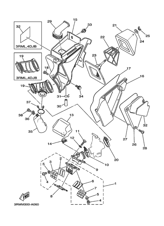 Yamaha 90450-44046 Hose Clamp Assy — shown on the Intake parts diagram