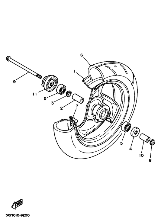 Yamaha 3YK-25180-00-33 フロントホイールコンプリート — shown on the フロントホイール parts diagram