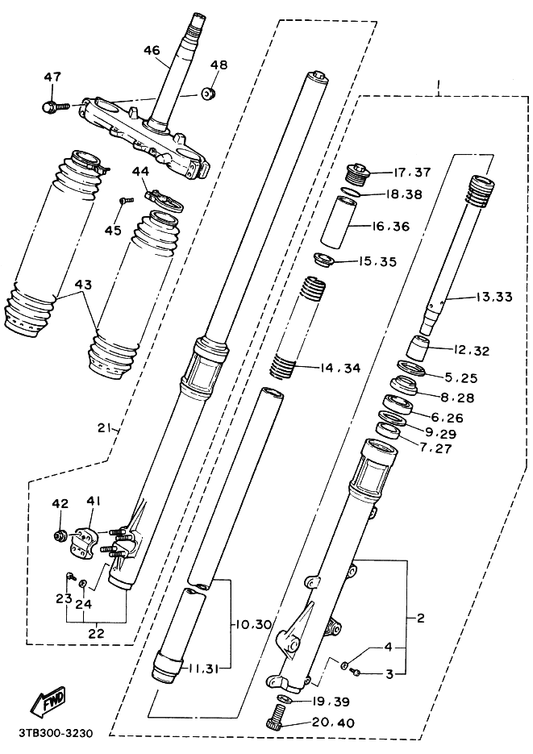 Yamaha 43F-23145-10 . Oil Seal — shown on the Front Fork parts diagram