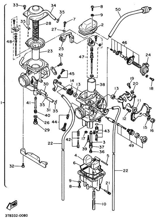Yamaha 288-14343-65 . Jet, Main — shown on the Carburetor parts diagram