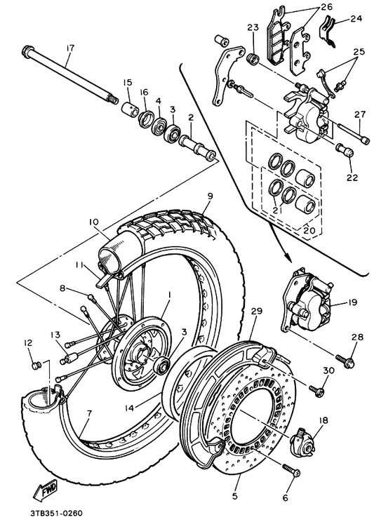 Yamaha 3TB-W0057-00 . Piston Assy, Caliper — shown on the Front Wheel parts diagram