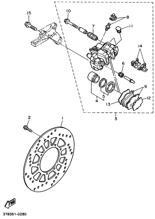 Yamaha 2KF-25831-50 Disc, Brake — shown on the Rear Brake Caliper parts diagram