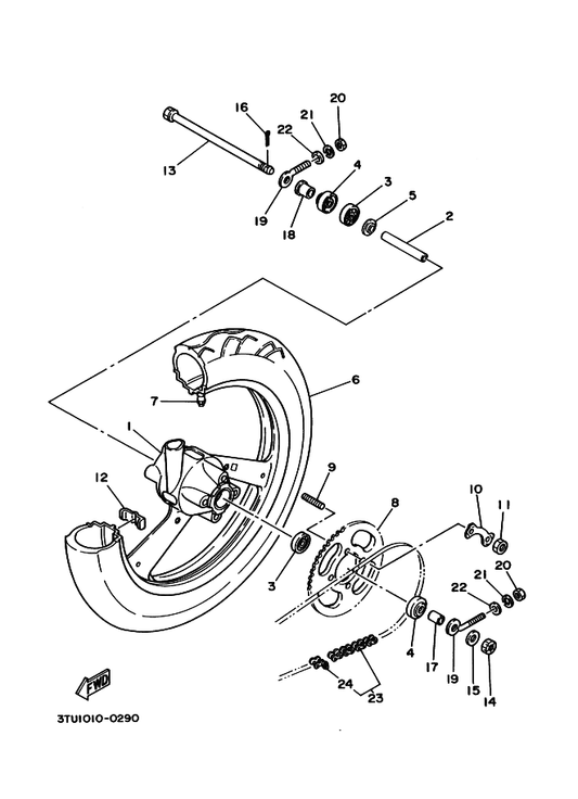 Yamaha 90387-123N2 Collar — shown on the リヤホイール parts diagram