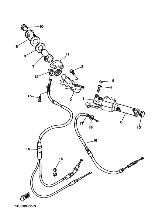 Yamaha 47X-26242-00 グリツプ (ライト) — shown on the ステアリングハンドル. ケーブル parts diagram
