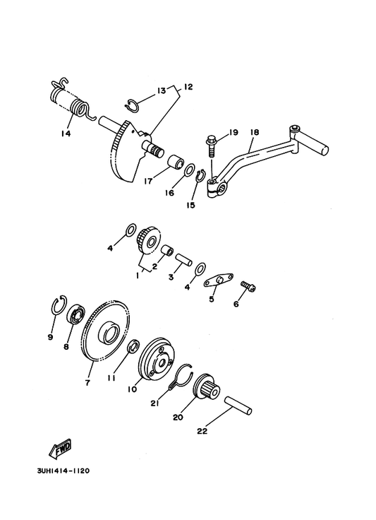 Yamaha 4CW-E5601-00 Kick Shaft Assy — shown on the Starter parts diagram