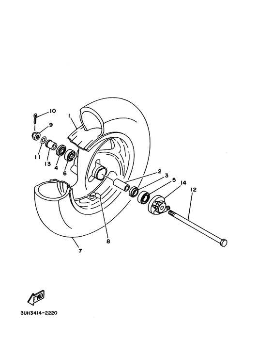 Yamaha 90387-124H3 Collar — shown on the Front Wheel parts diagram