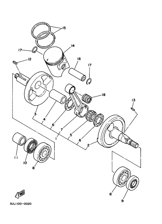 Yamaha 3UL-11636-00 Piston (0.50Mm O/S) — shown on the Crankshaft & Piston parts diagram