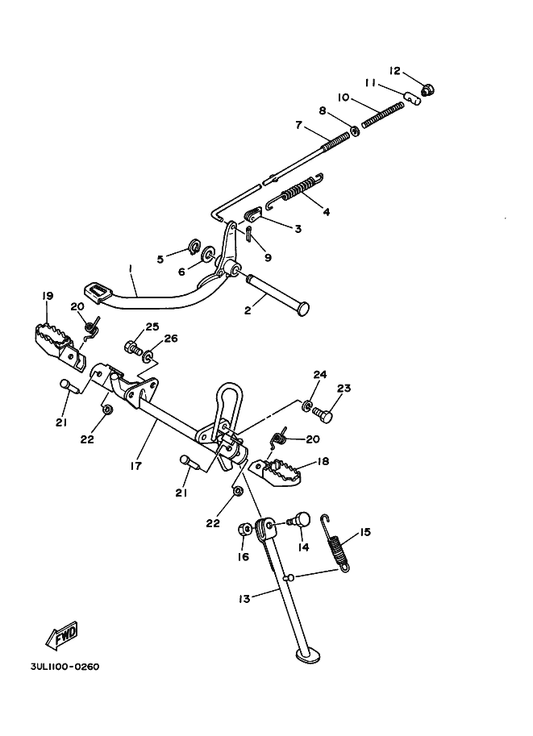 Yamaha 90243-08006 Pin — shown on the Stand & Footrest parts diagram