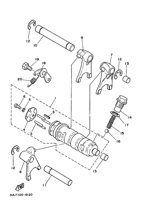 Yamaha 90109-14385 Bolt — shown on the Shift Cam & Fork parts diagram