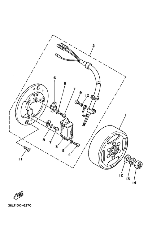 Yamaha 3FJ-85580-00 . Coil, Pulser — shown on the Generator parts diagram