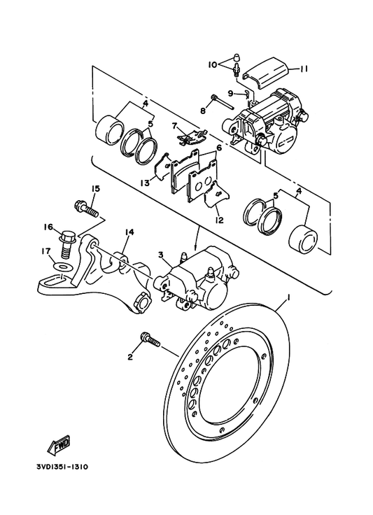 Yamaha 4HM-2582W-00 Disc, Rear Brake 2 — shown on the Rear Brake Caliper parts diagram