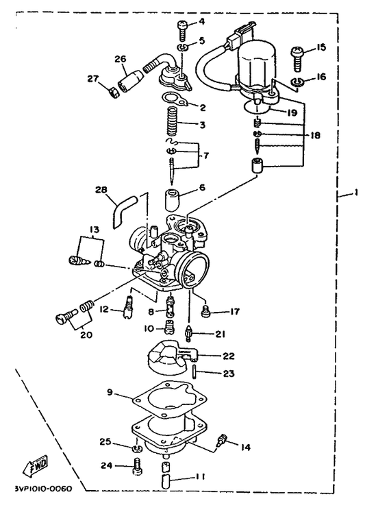 Yamaha 1YU-14103-00 . Throttle Screw Set — shown on the Carburetor parts diagram