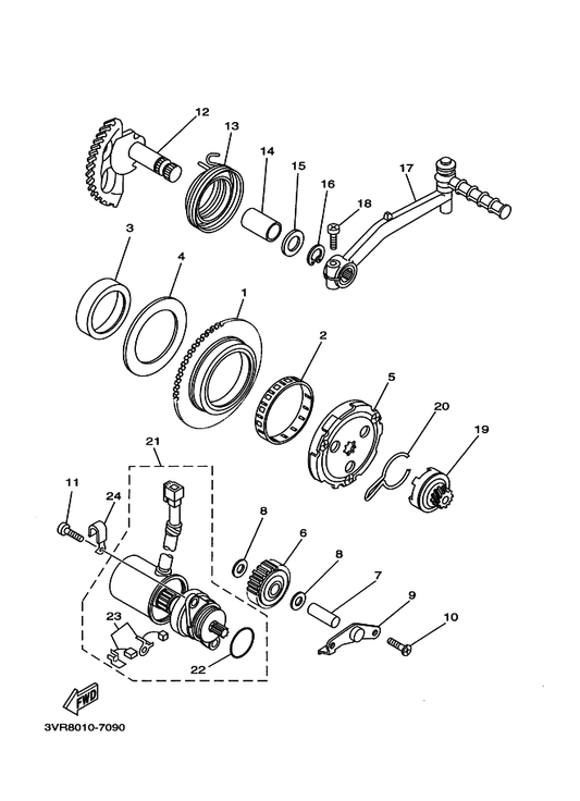 Yamaha 3VR-15524-00 ホイール,スタータ (68T) — shown on the スタータ parts diagram