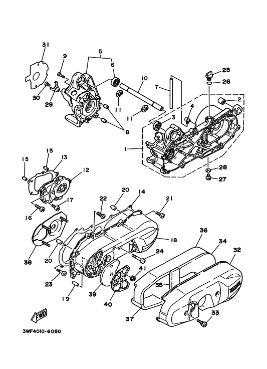 Yamaha 3WF-15407-00 エレメント 1 — shown on the クランクケース parts diagram