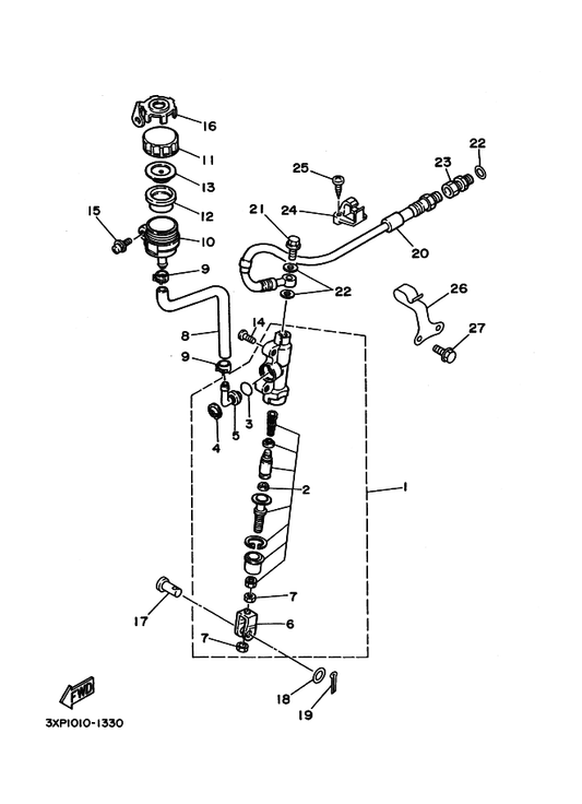 Yamaha 3XP-2583V-00 Rr. Master Cylinder Assy. — shown on the リヤマスタシリンダ parts diagram
