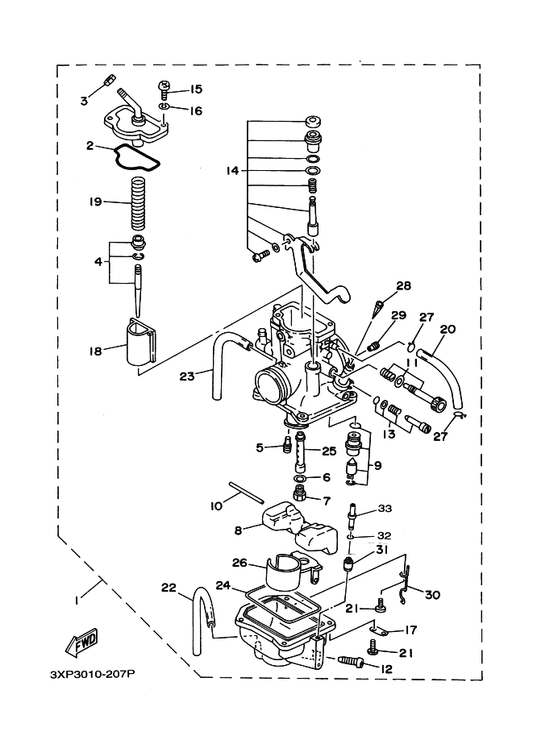 Yamaha 3XP-14185-00 . フロート — shown on the キヤブレタ parts diagram