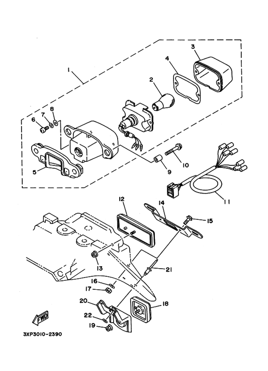 Yamaha 3XP-85130-00 リヤリフレクタアセンブリ — shown on the テールライト parts diagram
