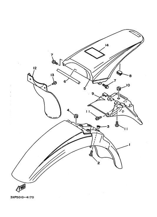 Yamaha 3XP-21685-01 ブラケツト,ライセンス — shown on the フエンダ parts diagram