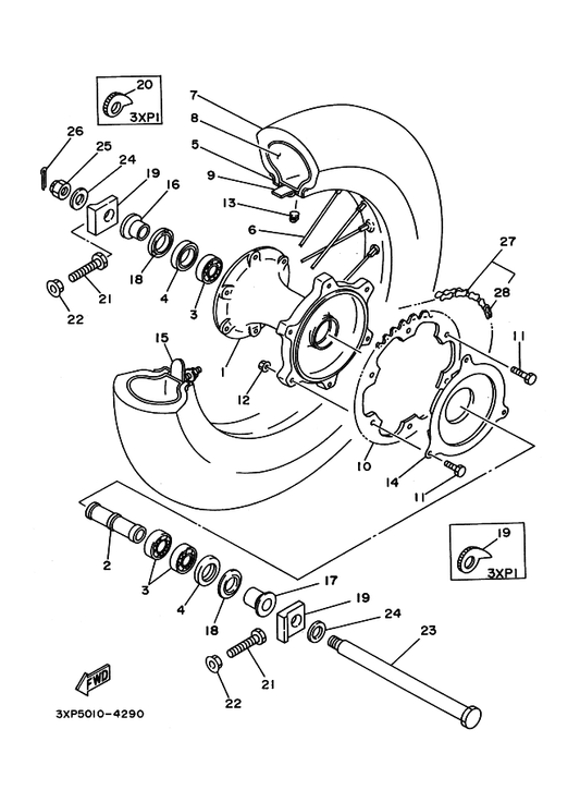 Yamaha 39X-25394-00 Spacer, Bead — shown on the リヤホイール parts diagram