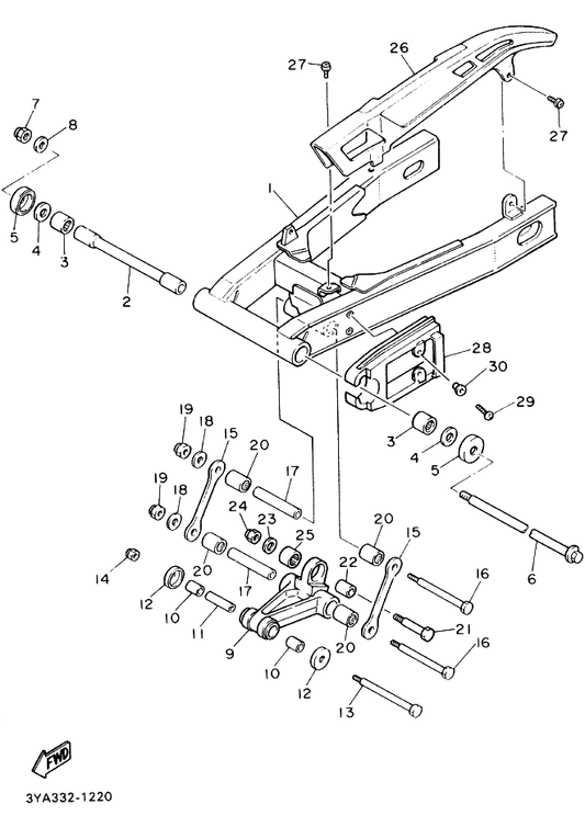 Yamaha 90201-142M6 Washer, Plate — shown on the リヤアーム parts diagram