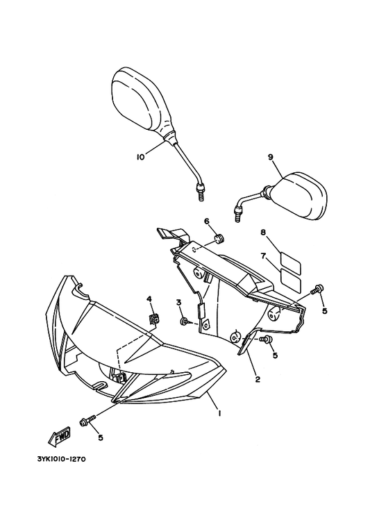 Yamaha 3AA-26290-00 バツクミラーアセンブリ (ライト) — shown on the カウリング 1 parts diagram