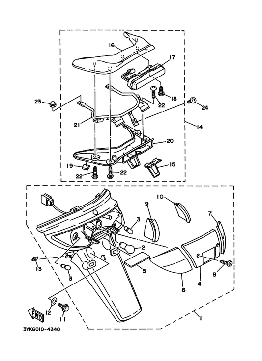Yamaha 3YJ-84700-01 テールライトアセンブリ — shown on the テールライト 1 (3Yk1,2,3,4,5,6) parts diagram
