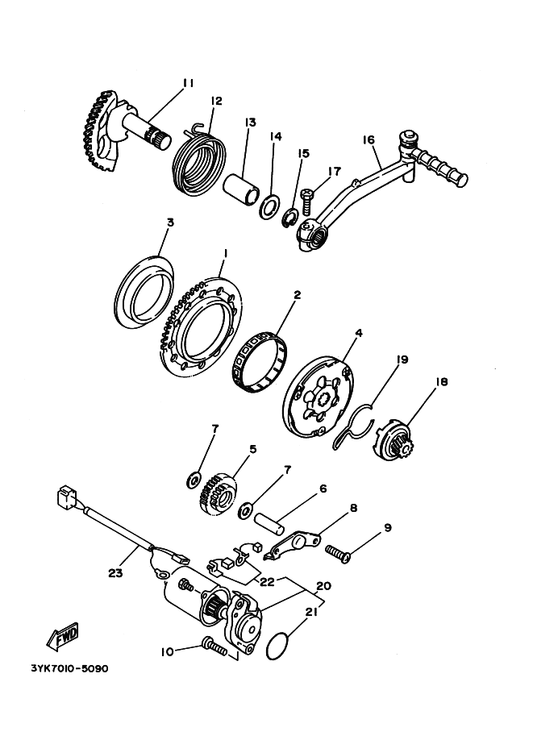 Yamaha 3KJ-15620-02 キツククランクアセンブリ — shown on the スタータ parts diagram
