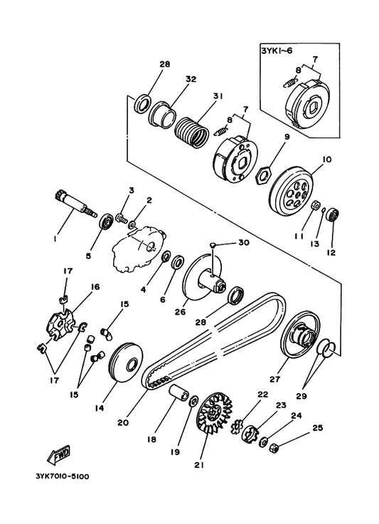 Yamaha 3XG-17684-00 Seat Spring Set — shown on the クラツチ parts diagram