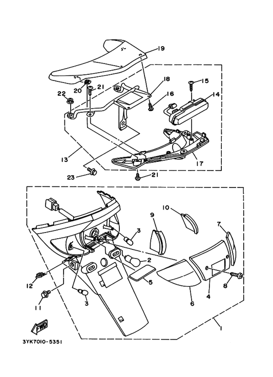 Yamaha 3YJ-83332-00 . レンズ,フラツシヤ — shown on the テールライト 2 (3Yk7,8,9,A) parts diagram